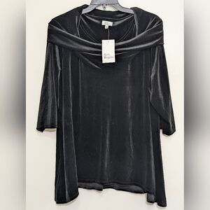Kim Rogers Black Velvet Swing Top 2X NWT Cowl Neck 3/4 Sleeve Holiday Party